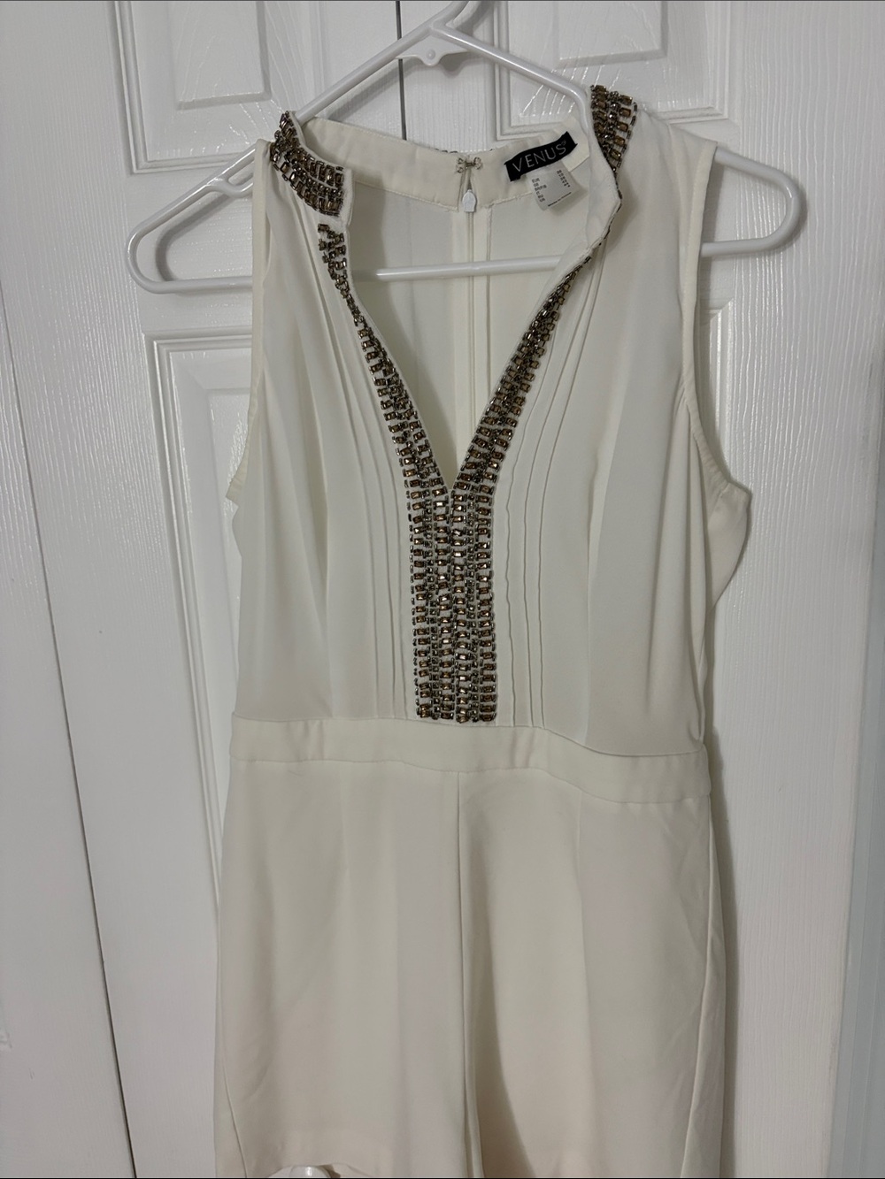 VENUS Ivory Strapless-Look Embellished V-Neck Dress